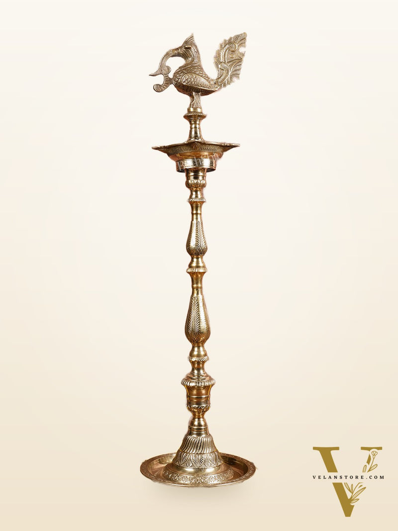 Pure Brass Handcrafted peacock inaugration lamp 4 feet