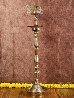 Pure Brass Handcrafted peacock inaugration lamp 4 feet