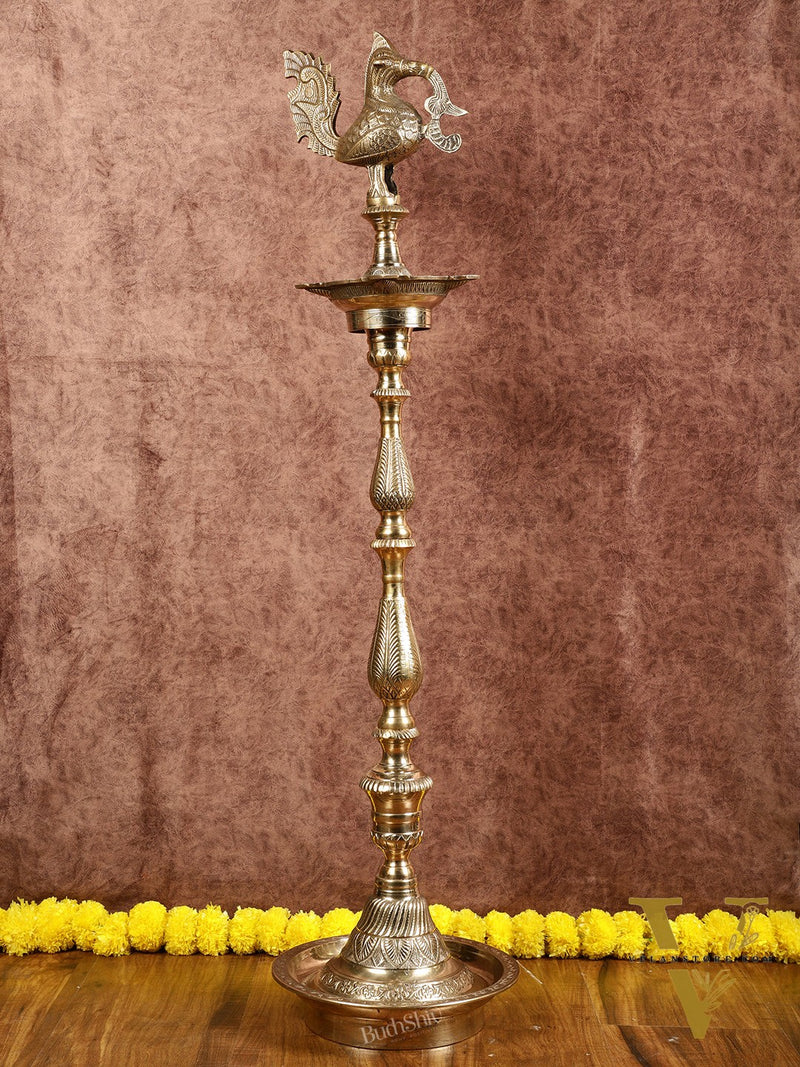Pure Brass Handcrafted peacock inaugration lamp 4 feet