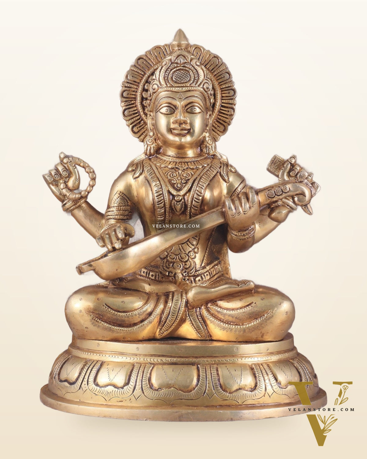 Pure Brass Handcrafted saraswati idol 13.5"