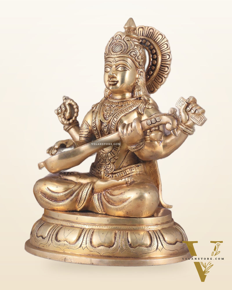 Pure Brass Handcrafted saraswati idol 13.5"