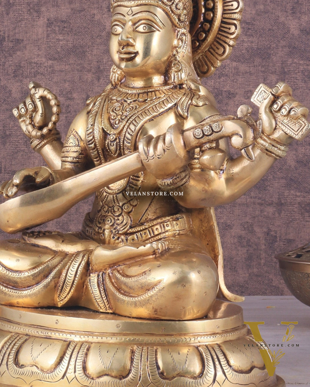 Pure Brass Handcrafted saraswati idol 13.5"