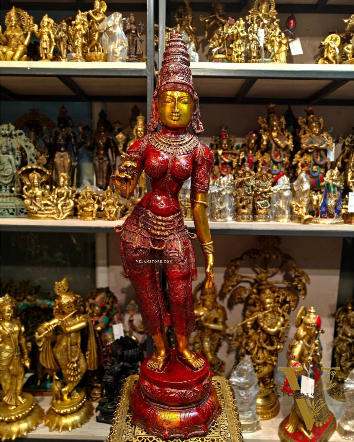Pure Brass Handcrafted Standing Large Goddess Parvati Statue | 45" Height