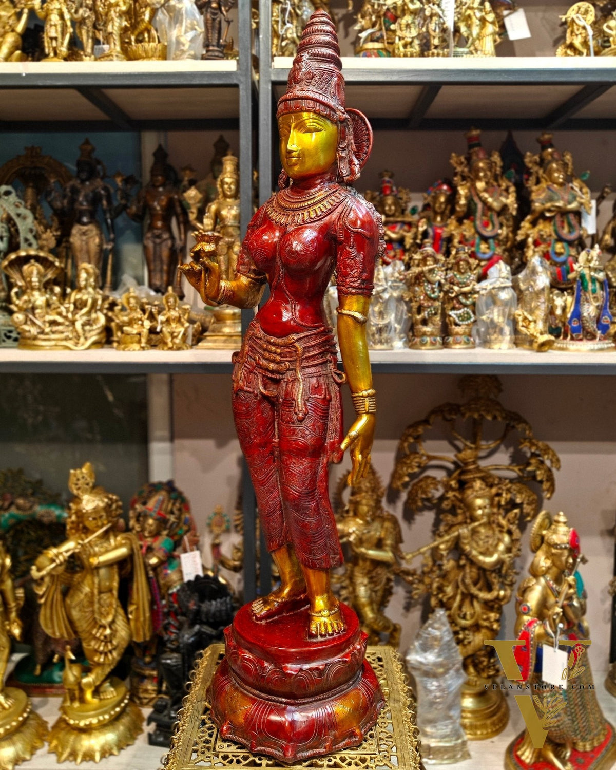 Pure Brass Handcrafted Standing Large Goddess Parvati Statue | 45" Height