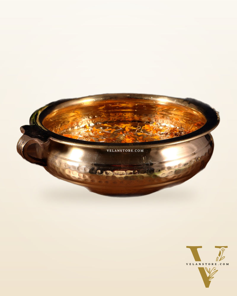 Pure brass handcrafted urli with hammered finish and side handles