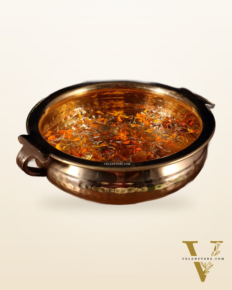 Pure brass handcrafted urli with hammered finish and side handles