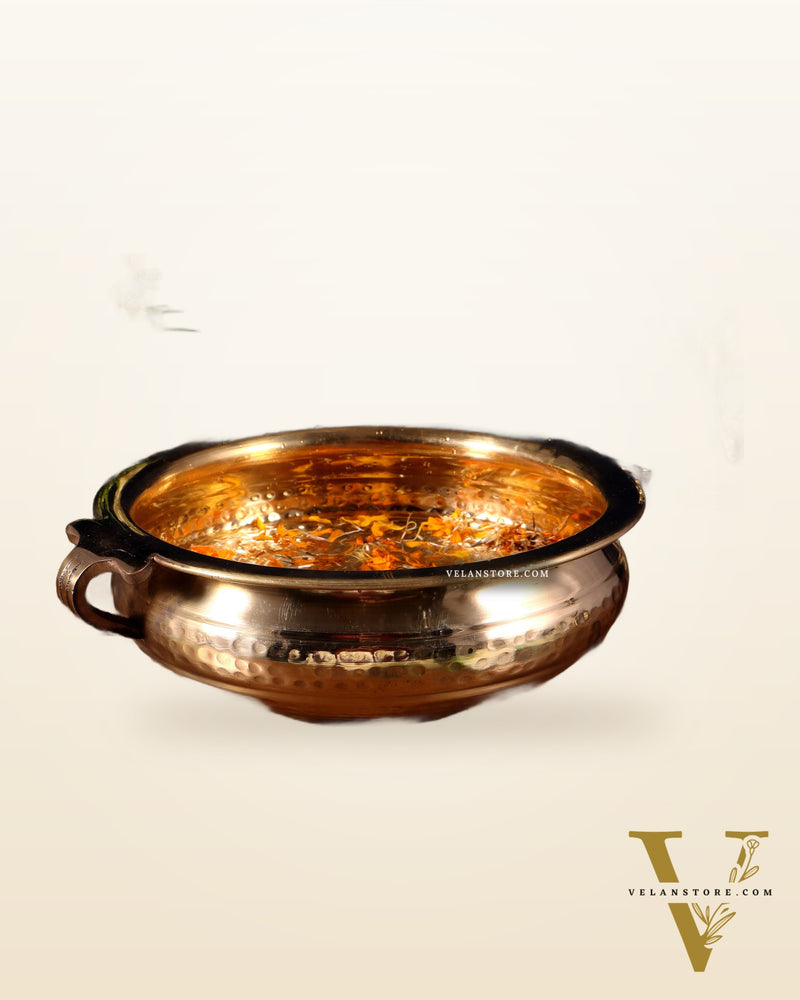 Pure brass handcrafted urli with hammered finish and side handles