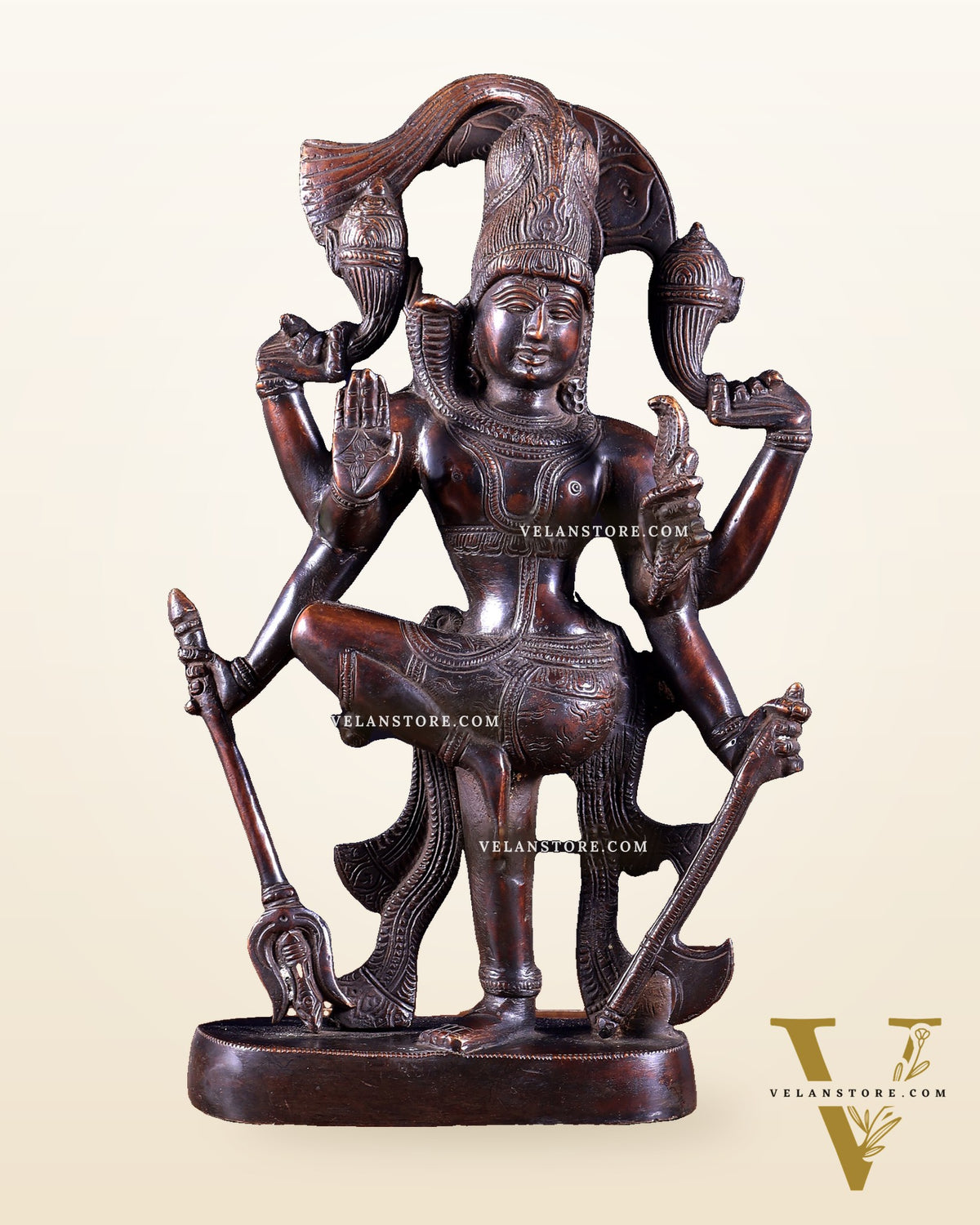 Pure Brass Handcrafted veer bhadra swamy Lord Shiva with 6 Arms - 13 inch vintage tone