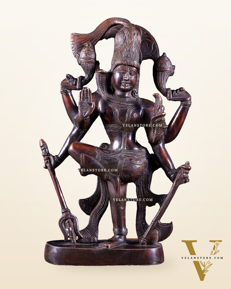 Pure Brass Handcrafted veer bhadra swamy Lord Shiva with 6 Arms - 13 inch vintage tone