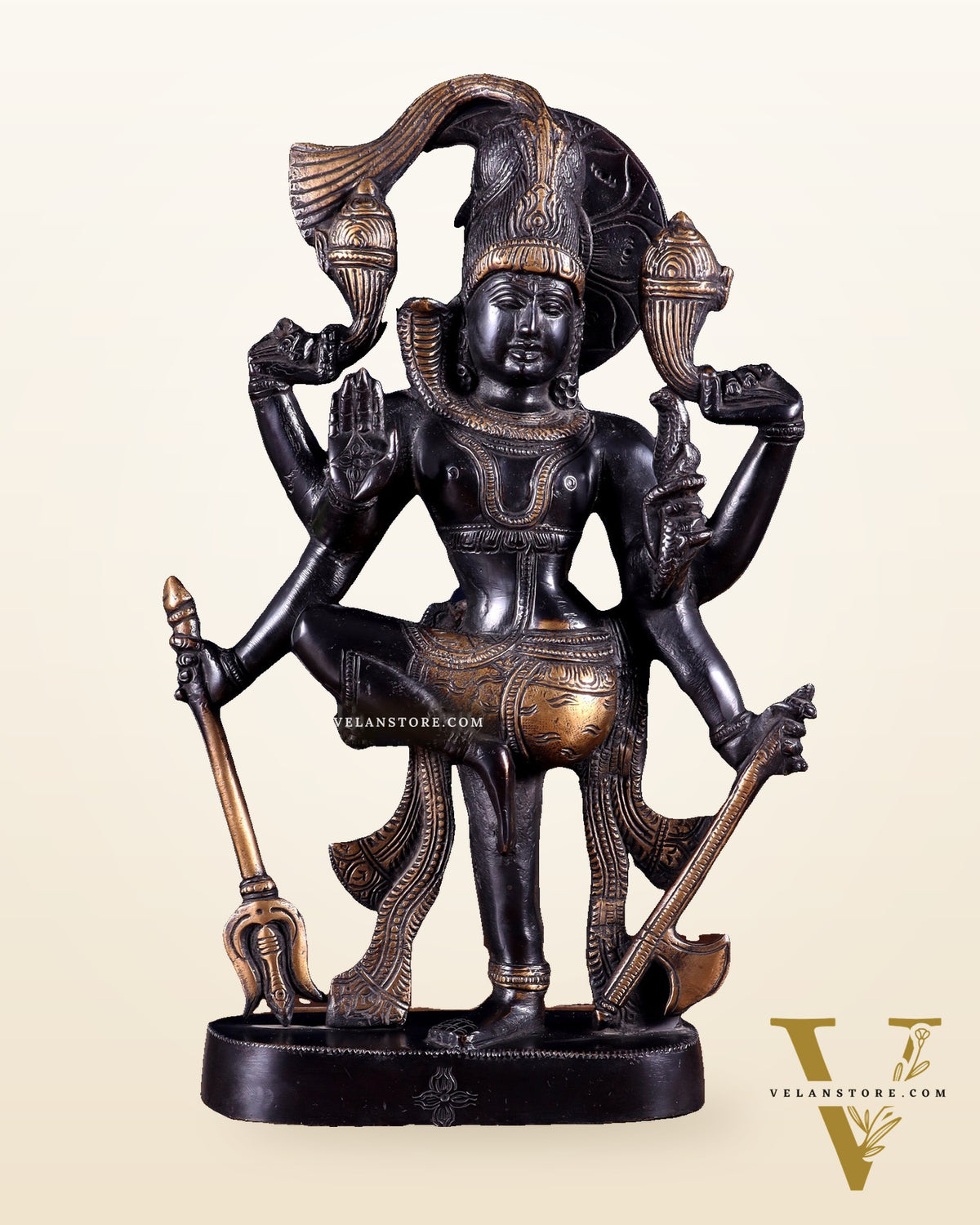 Pure Brass Handcrafted veer bhadra swamy Lord Shiva with 6 Arms - 13 inch