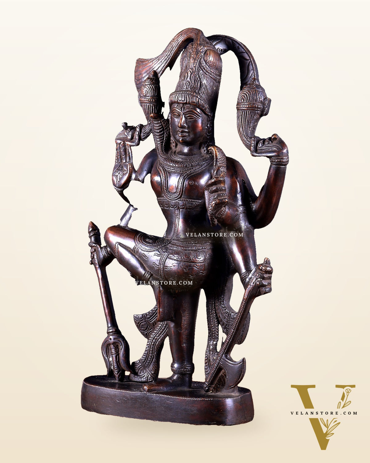 Pure Brass Handcrafted veer bhadra swamy Lord Shiva with 6 Arms - 13 inch vintage tone