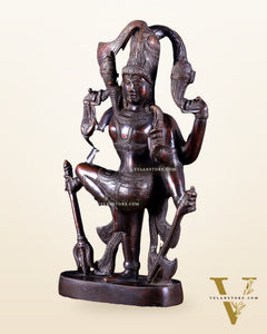 Pure Brass Handcrafted veer bhadra swamy Lord Shiva with 6 Arms - 13 inch vintage tone