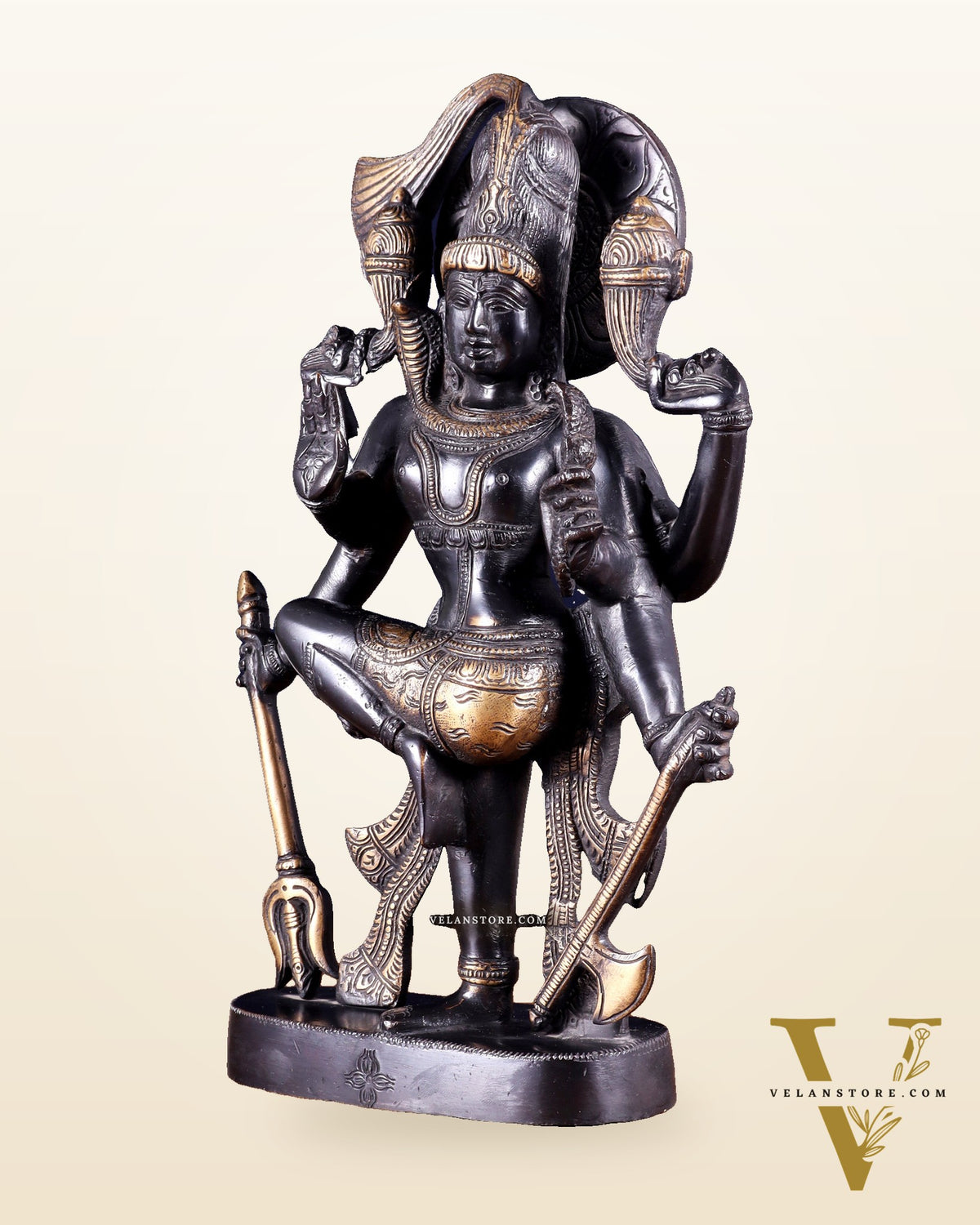 Pure Brass Handcrafted veer bhadra swamy Lord Shiva with 6 Arms - 13 inch