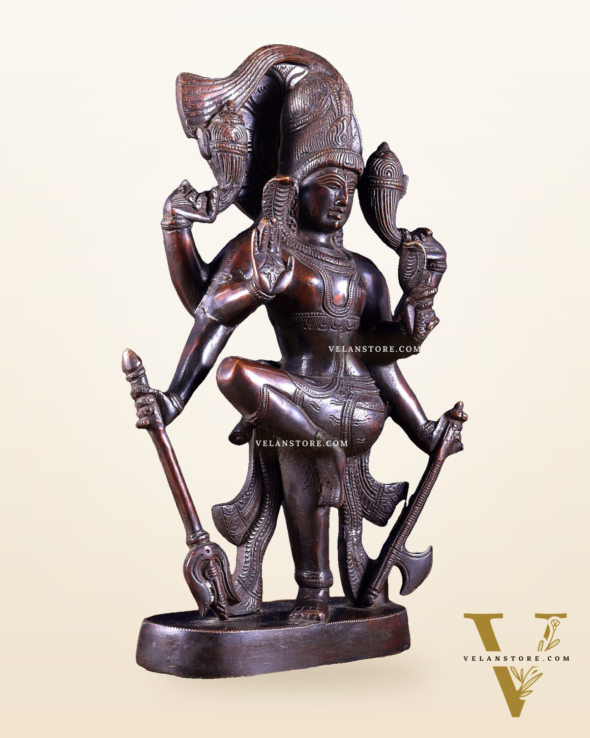 Pure Brass Handcrafted veer bhadra swamy Lord Shiva with 6 Arms - 13 inch vintage tone