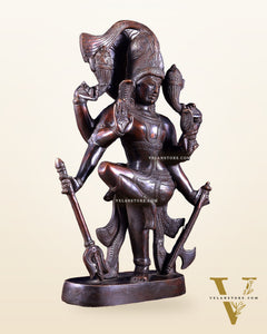 Pure Brass Handcrafted veer bhadra swamy Lord Shiva with 6 Arms - 13 inch vintage tone