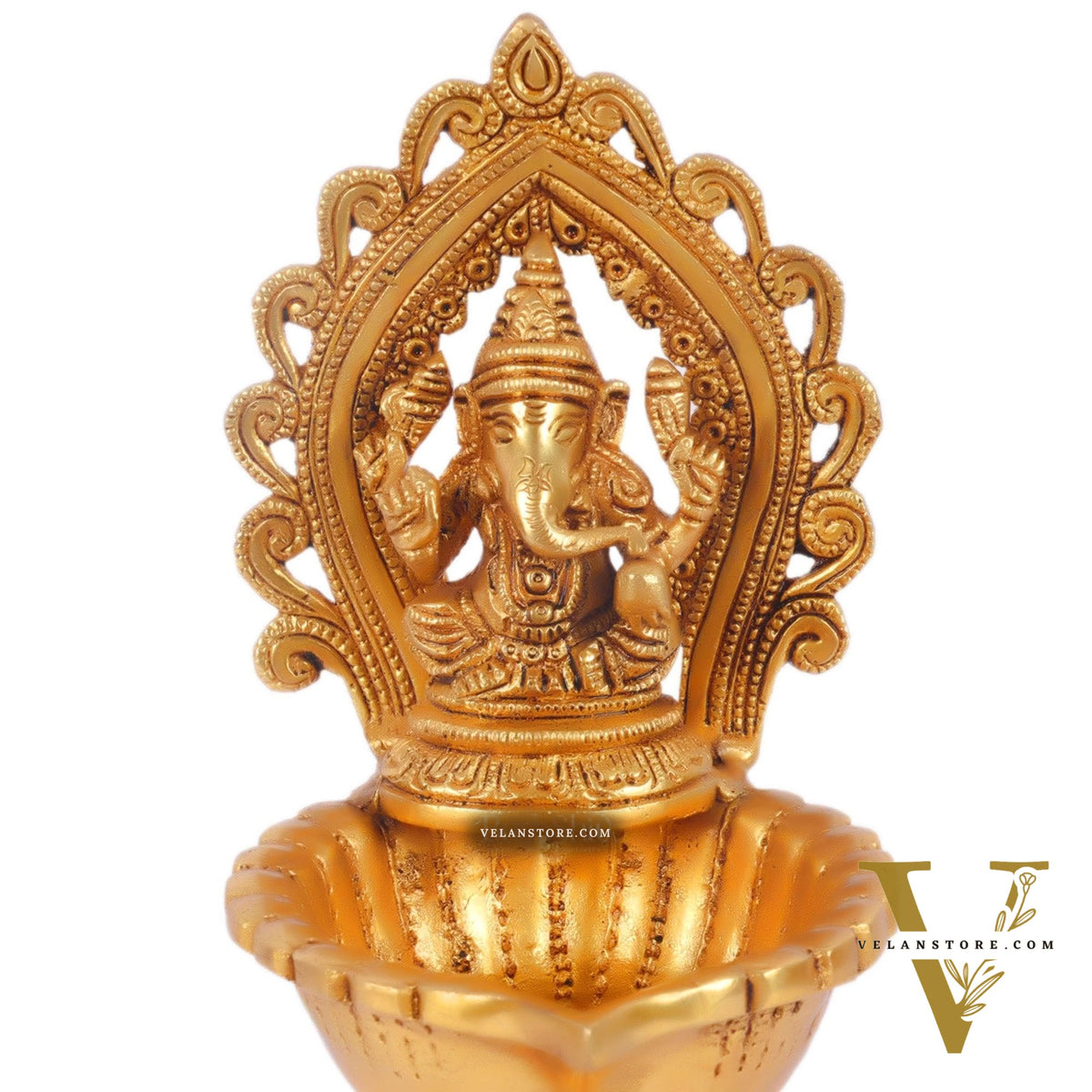 Pure Brass Handmade Ganesha and Lakshmi Oil Lamps Pair 8.5"