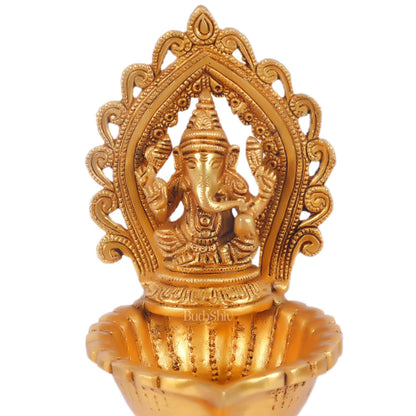 Pure Brass Handmade Ganesha and Lakshmi Oil Lamps Pair 8.5"
