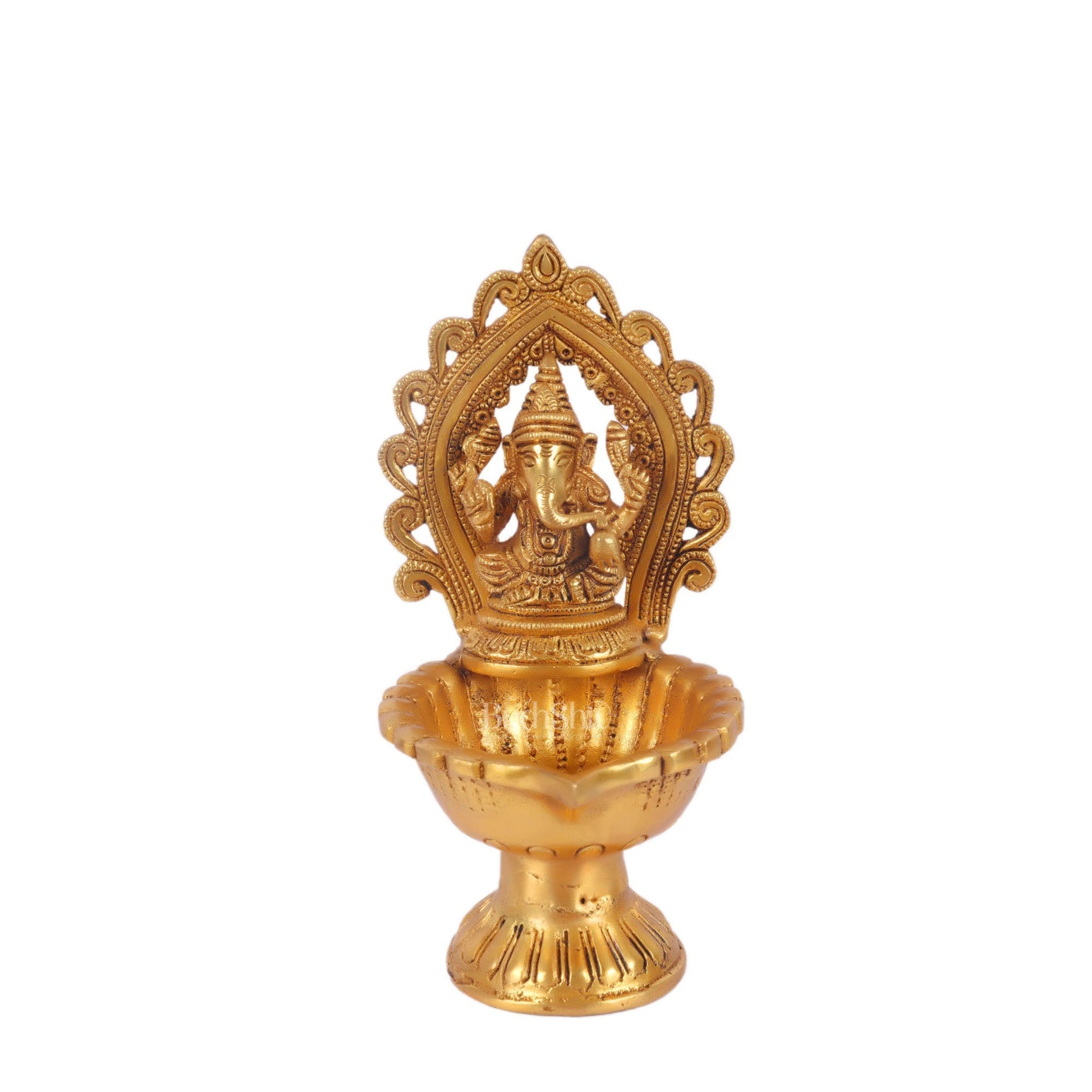 Pure Brass Handmade Ganesha and Lakshmi Oil Lamps Pair 8.5"