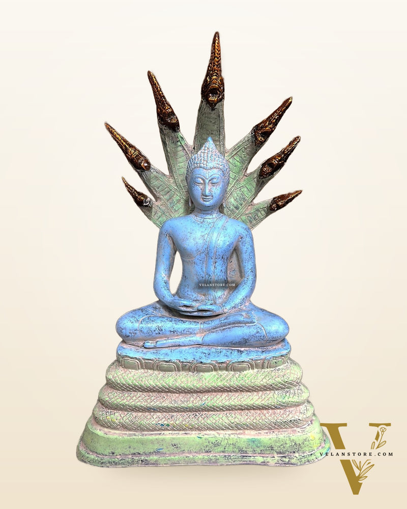 Pure Brass Handmade Thai Blessing Buddha Sculpture | Antique Tone | 21 Inch