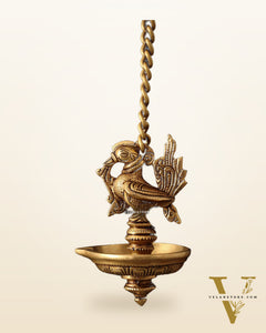 Pure Brass Hanging Annam Diya – Single Wick 18"