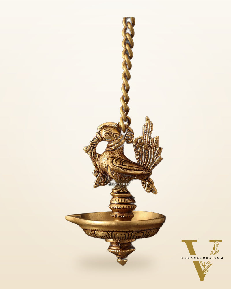 Pure Brass Hanging Annam Diya – Single Wick 18"