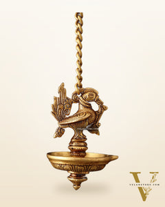 Pure Brass Hanging Annam Diya – Single Wick 18"