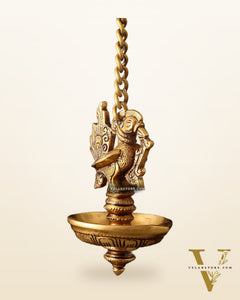 Pure Brass Hanging Annam Diya – Single Wick 18"