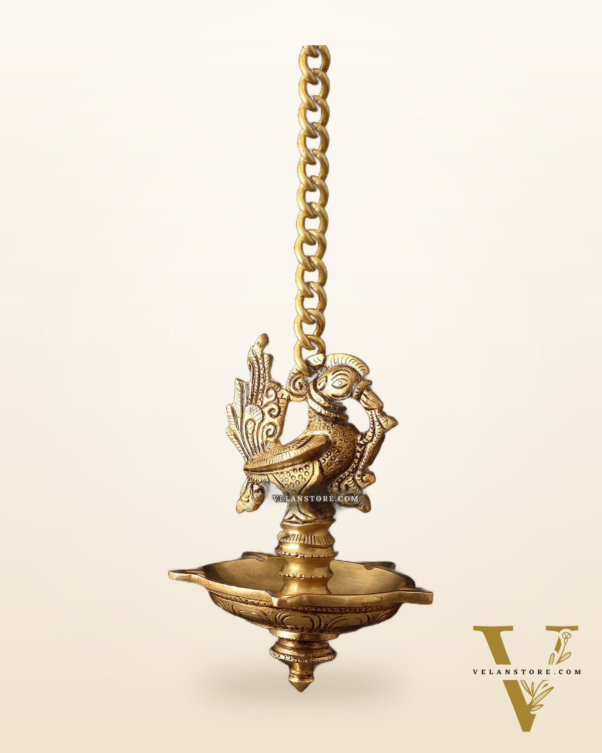 Pure Brass Hanging Annam Lamp with 5 Wicks
