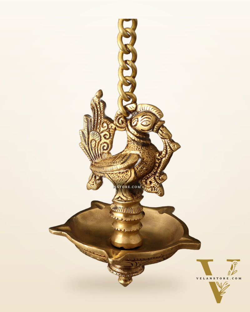 Pure Brass Hanging Annam Lamp with 5 Wicks