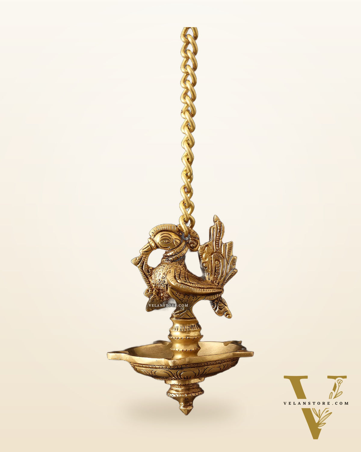 Pure Brass Hanging Annam Lamp with 5 Wicks