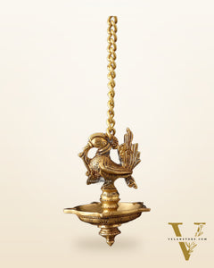 Pure Brass Hanging Annam Lamp with 5 Wicks