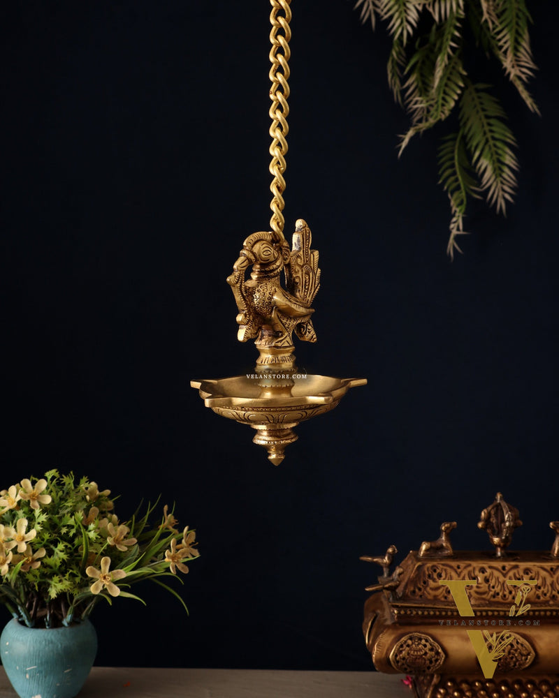Pure Brass Hanging Annam Lamp with 5 Wicks