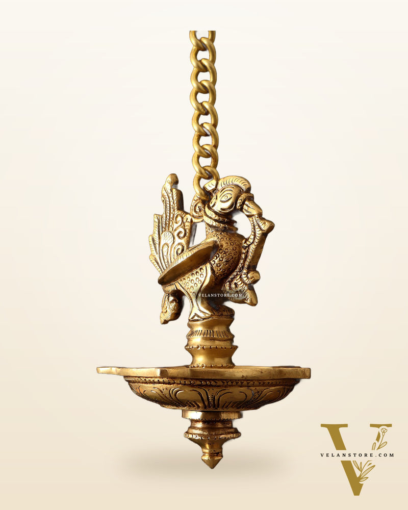 Pure Brass Hanging Annam Lamp with 5 Wicks