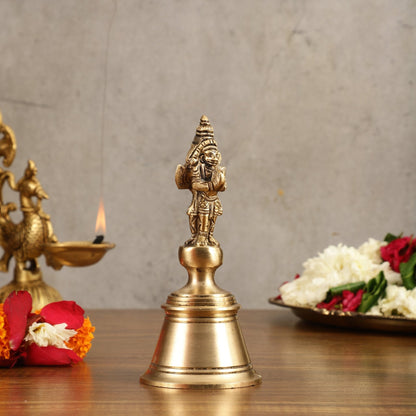 Pure Brass Hanuman and Garuda Handbell - 6.5 in Height
