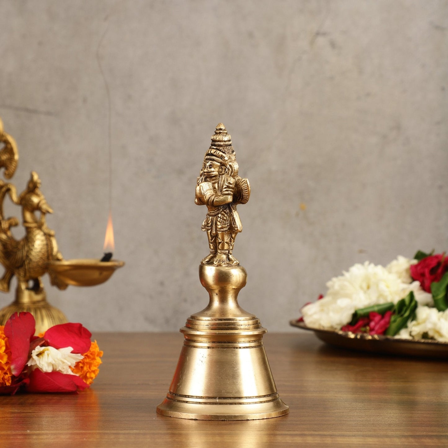 Pure Brass Hanuman and Garuda Handbell - 6.5 in Height