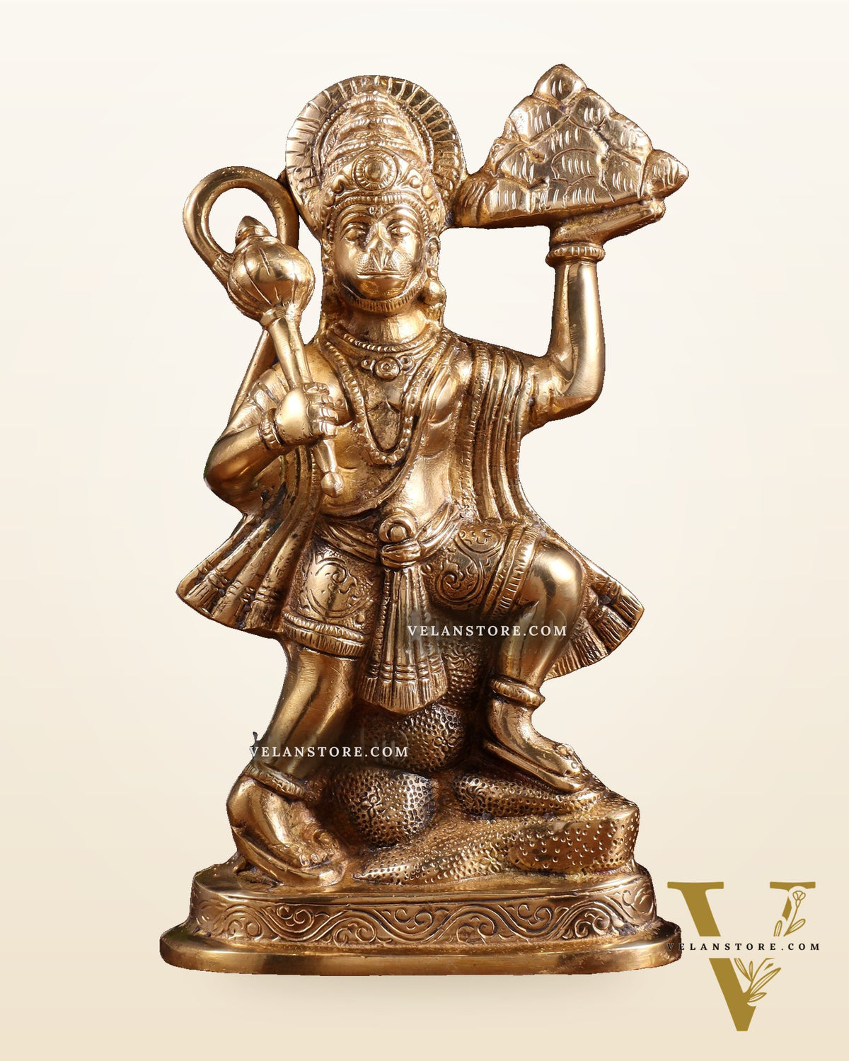 Pure Brass Hanuman Carrying Sanjeevani Mountain idol | 9 Inch Height