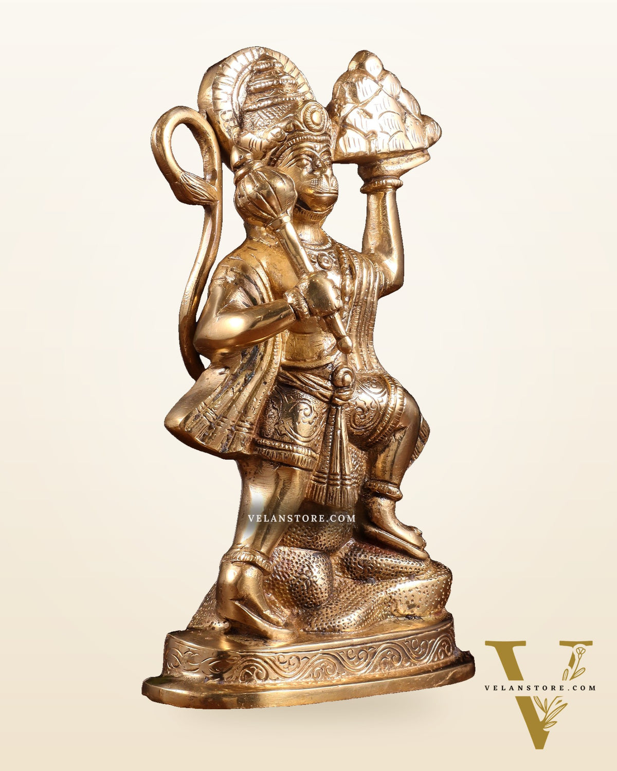Pure Brass Hanuman Carrying Sanjeevani Mountain idol | 9 Inch Height