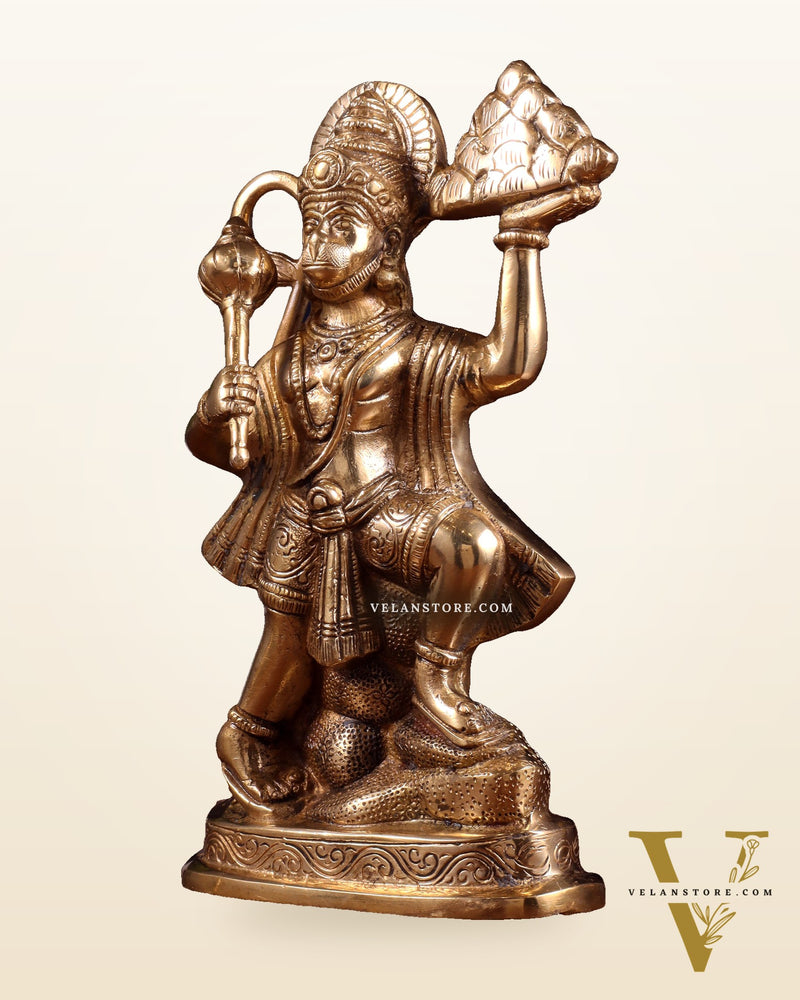 Pure Brass Hanuman Carrying Sanjeevani Mountain idol | 9 Inch Height