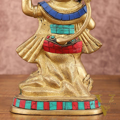 Pure Brass Hanuman Carrying Sanjeevani Mountain with Stonework | 9 Inch Height
