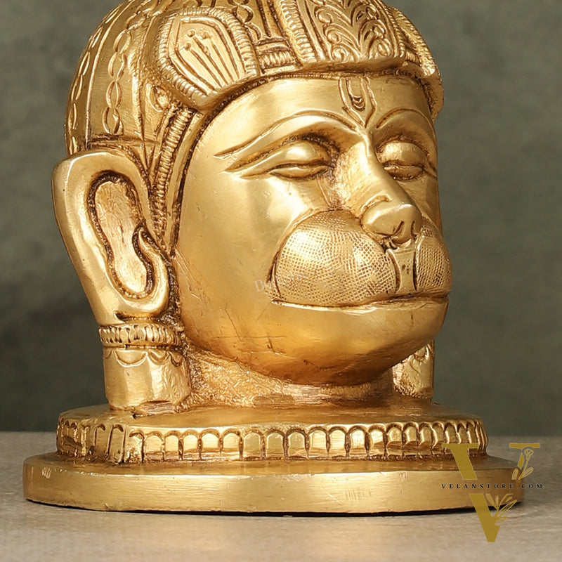Pure Brass Hanuman Face Idol Table Accent 5.5 "