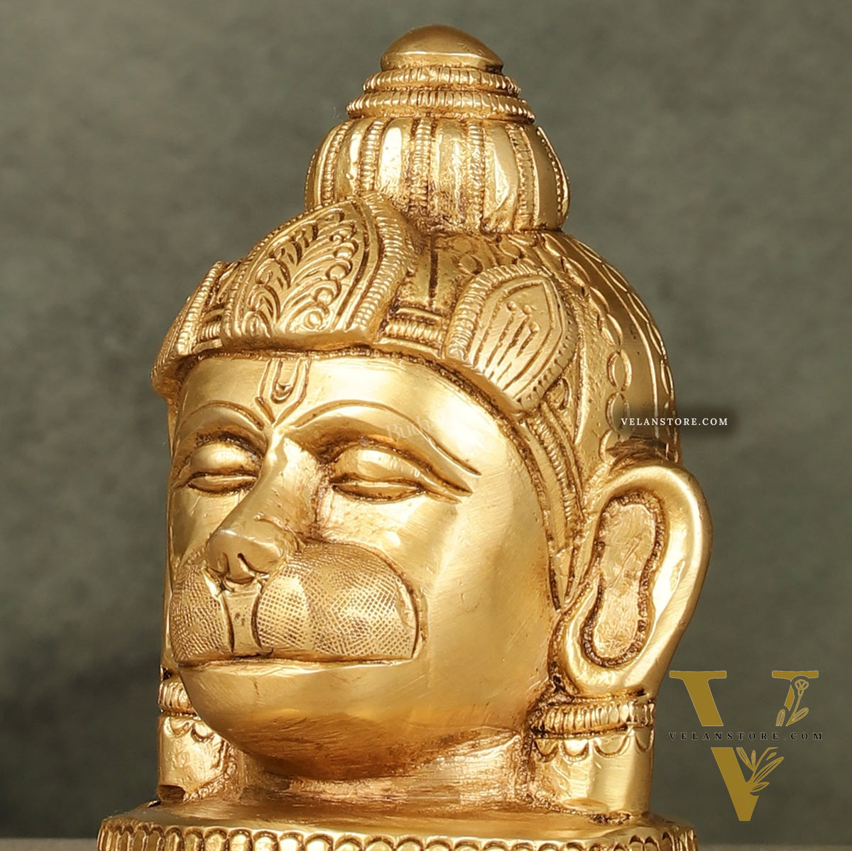 Pure Brass Hanuman Face Idol Table Accent 5.5 "