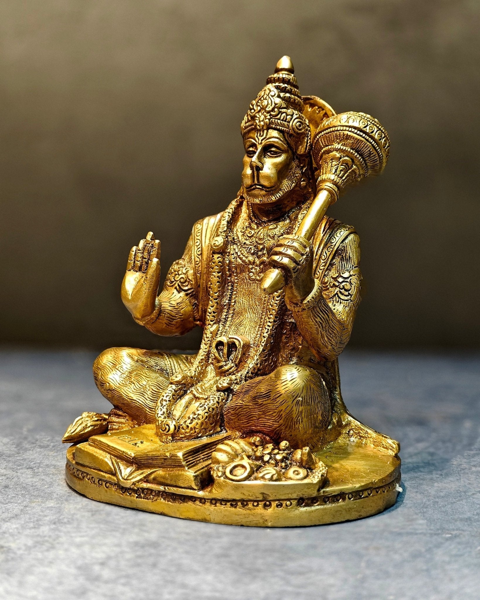 Pure Brass Hanuman Idol blessing 7 inch