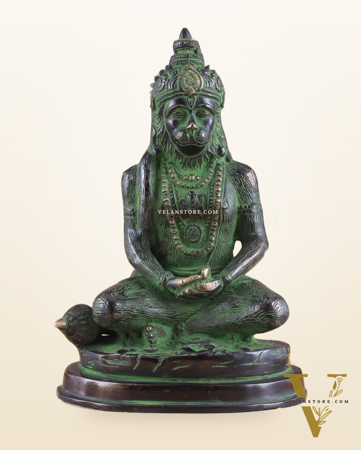 Pure Brass Hanuman Statue | black and green 7 inch
