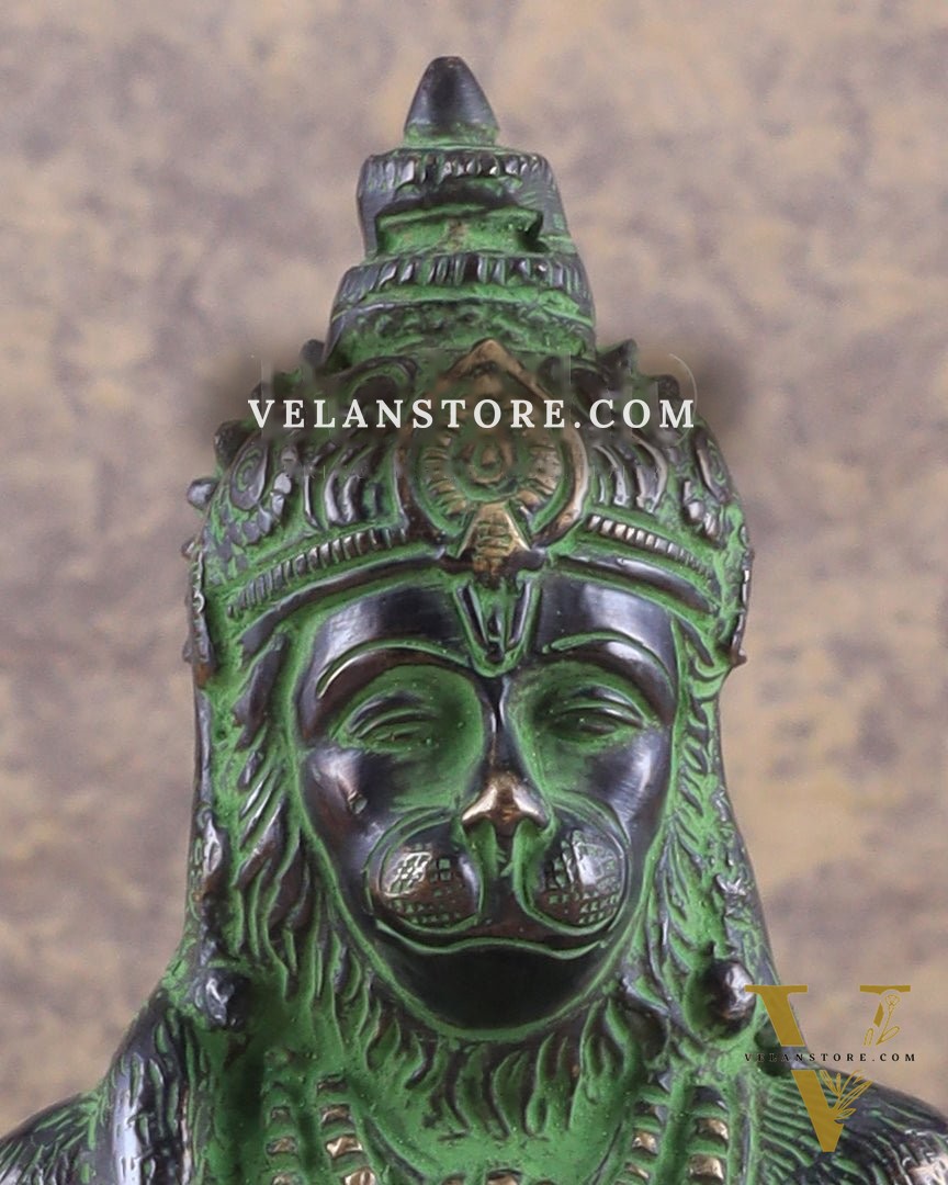 Pure Brass Hanuman Statue | black and green 7 inch