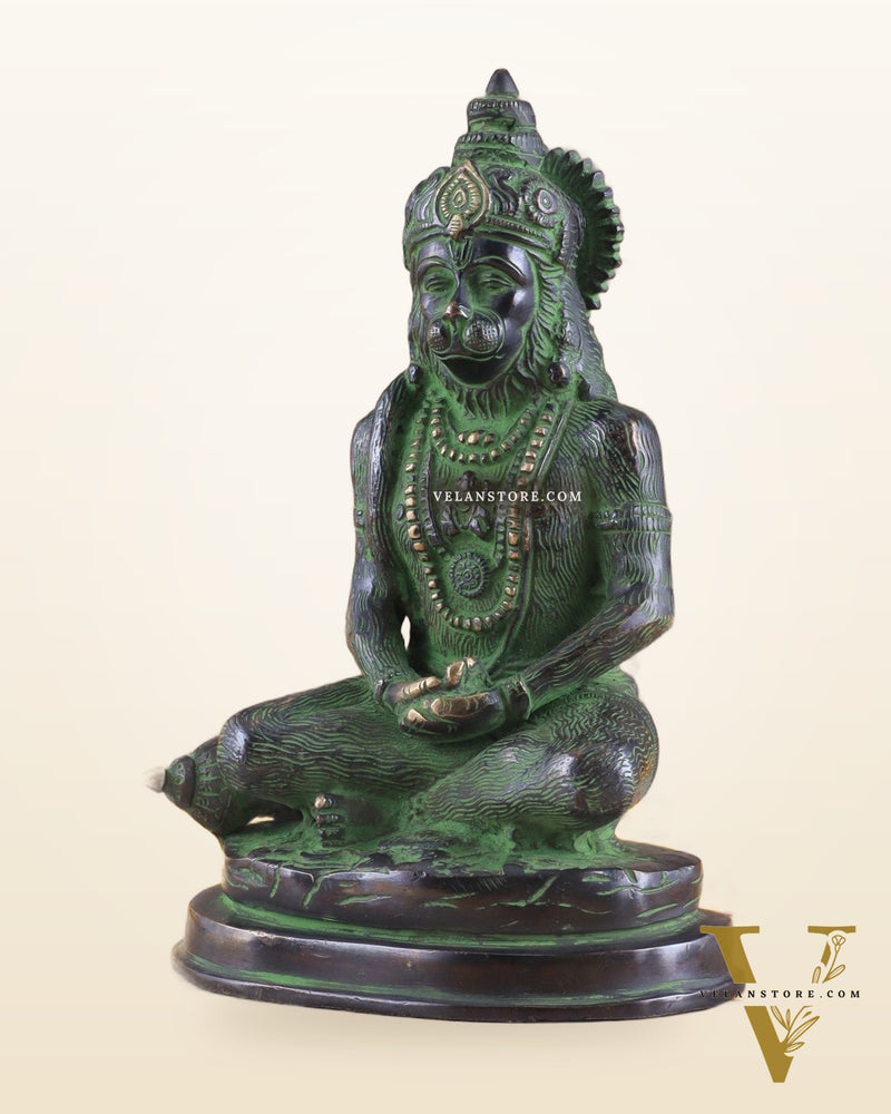 Pure Brass Hanuman Statue | black and green 7 inch