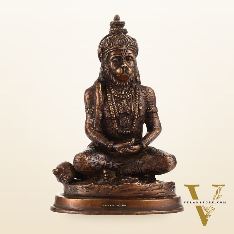Pure Brass Hanuman Statue | Brown Finish 7 inch