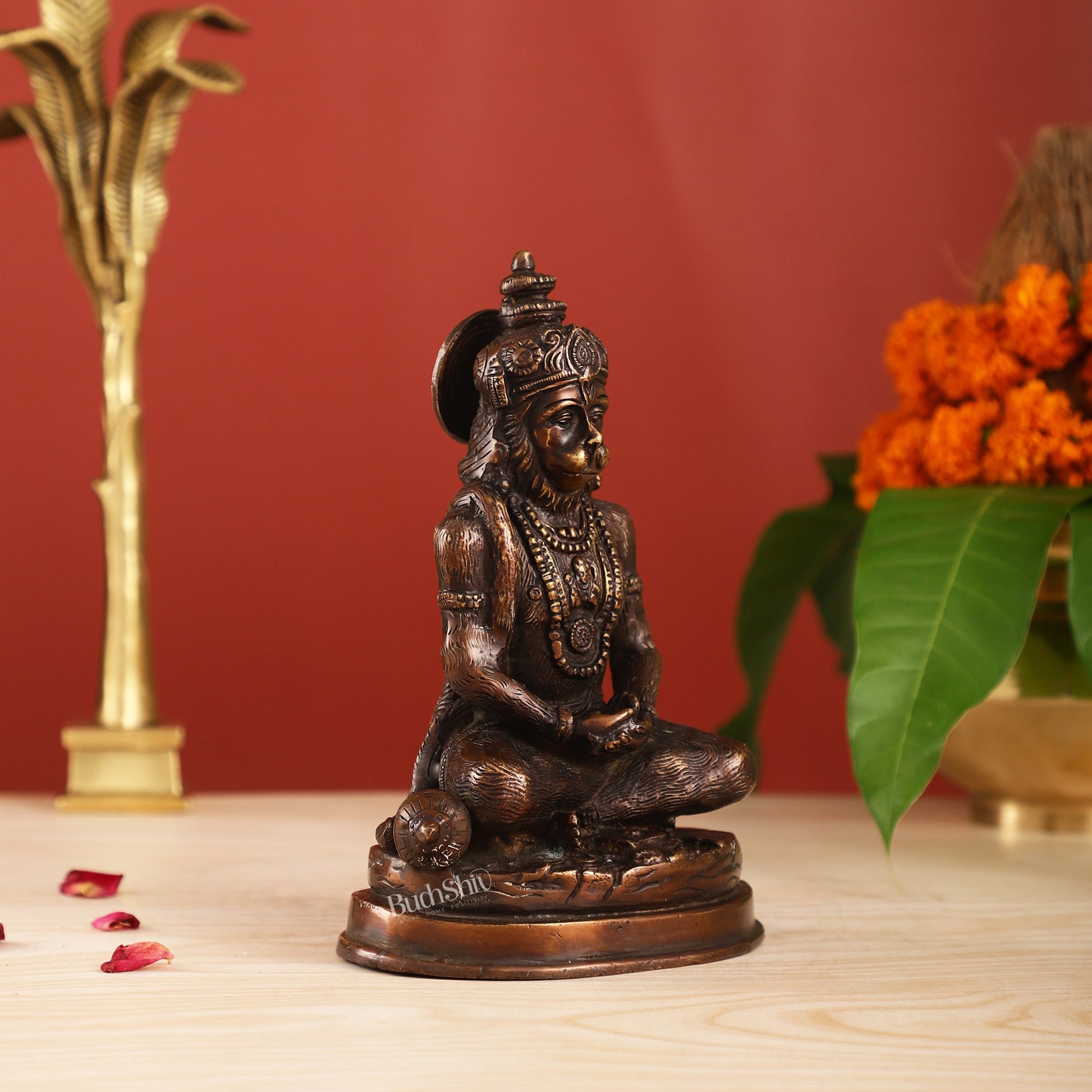 Pure Brass Hanuman Statue | Brown Finish 7 inch