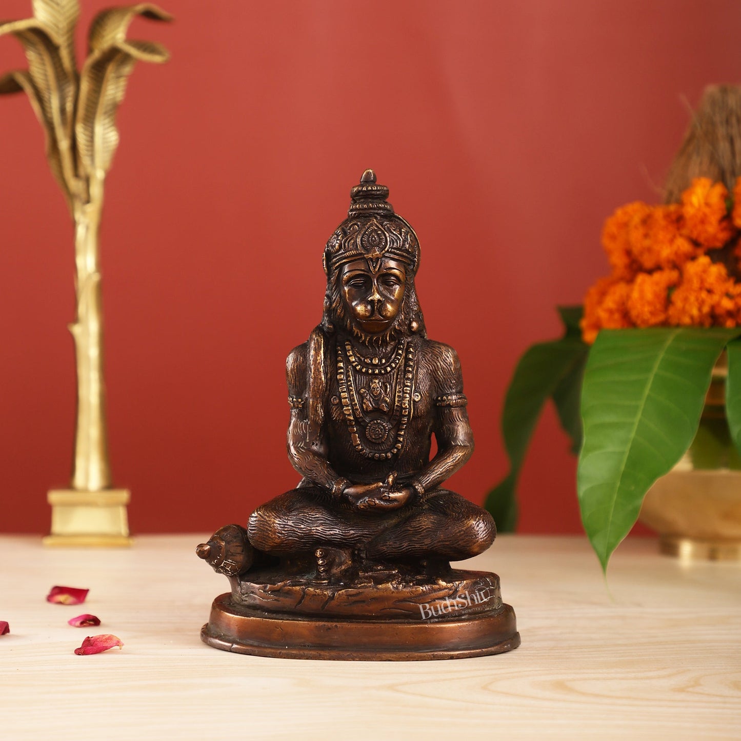 Pure Brass Hanuman Statue | Brown Finish 7 inch