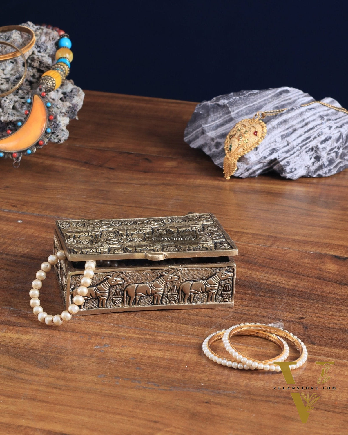 Pure Brass Harappa Design Multipurpose Storage Box