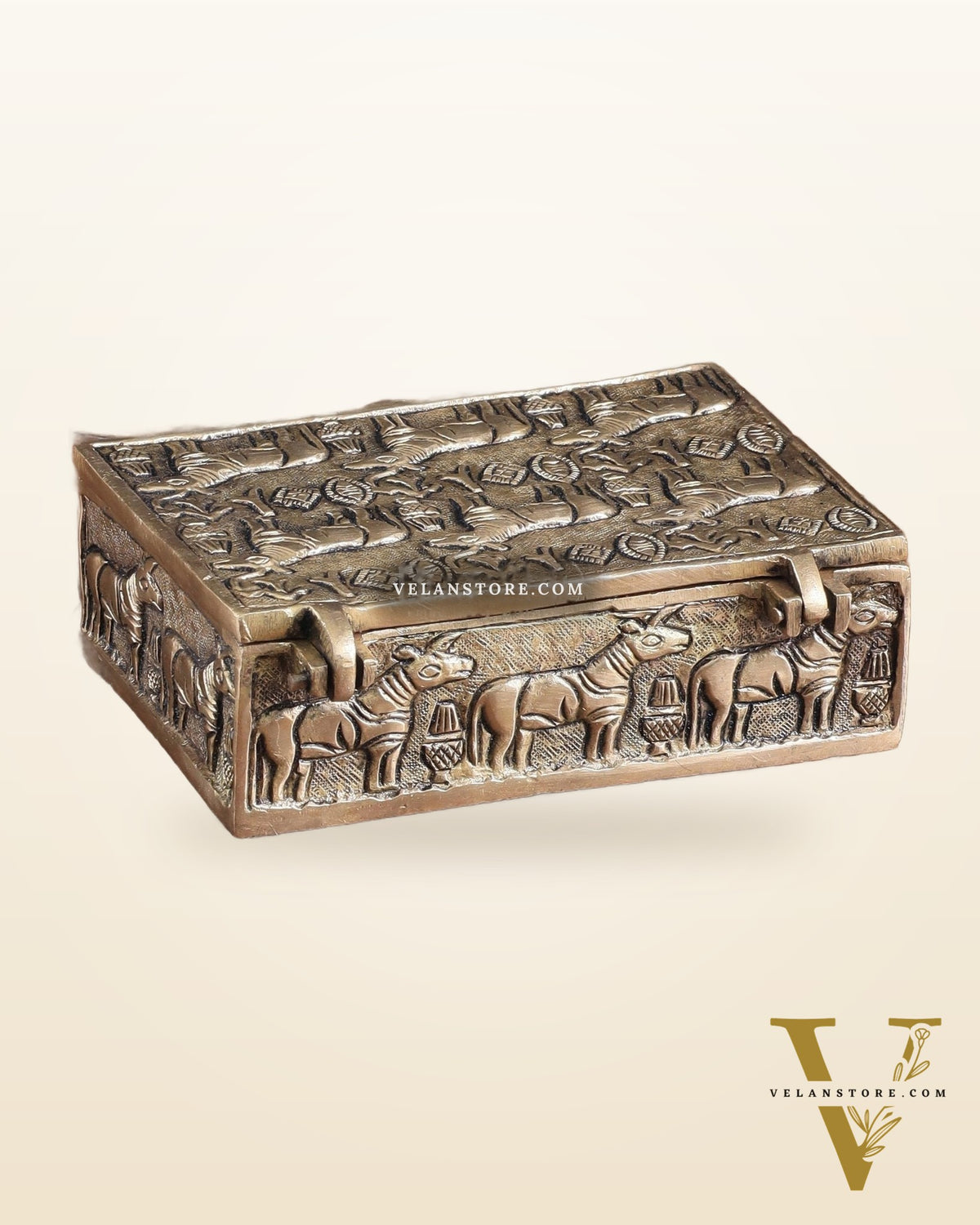 Pure Brass Harappa Design Multipurpose Storage Box